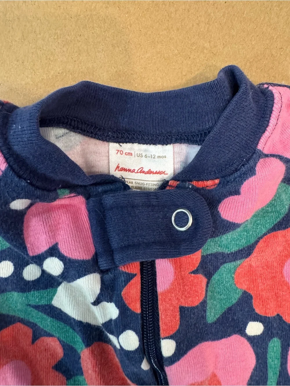 Hanna Andersson Floral One-Piece Pajamas - Navy with Pink Flowers